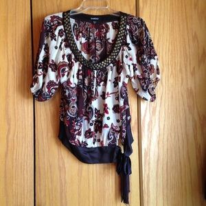 Bebe Studded Smocked Floral Top XS S
